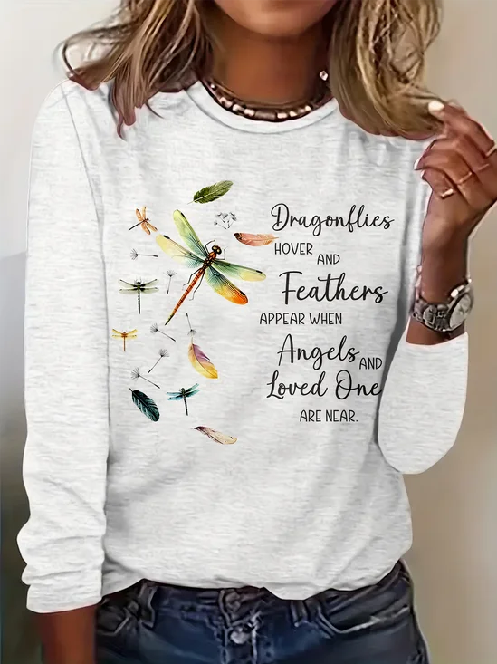 Regular Tops Daily Print Spring and Autumn Long Sleeve Round Neck T-Shirt