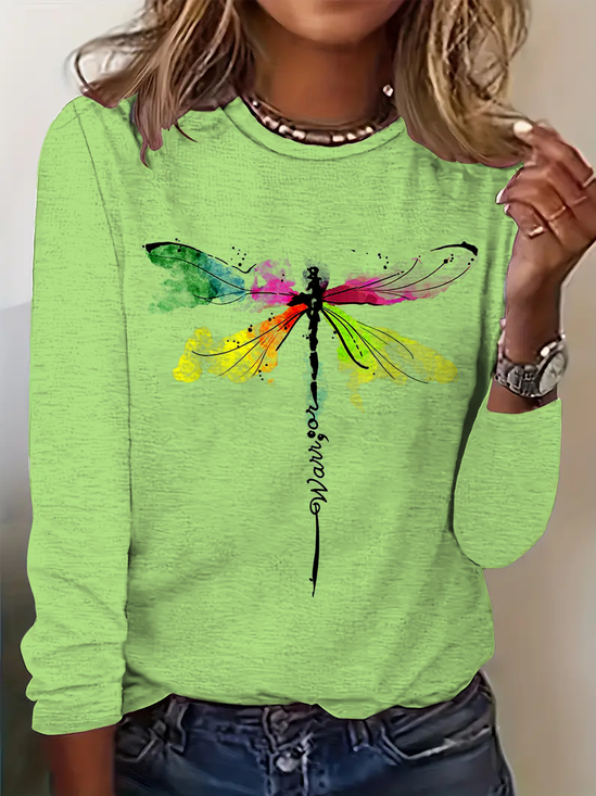 Regular Tops Daily Print Spring and Autumn Long Sleeve Round Neck T-Shirt