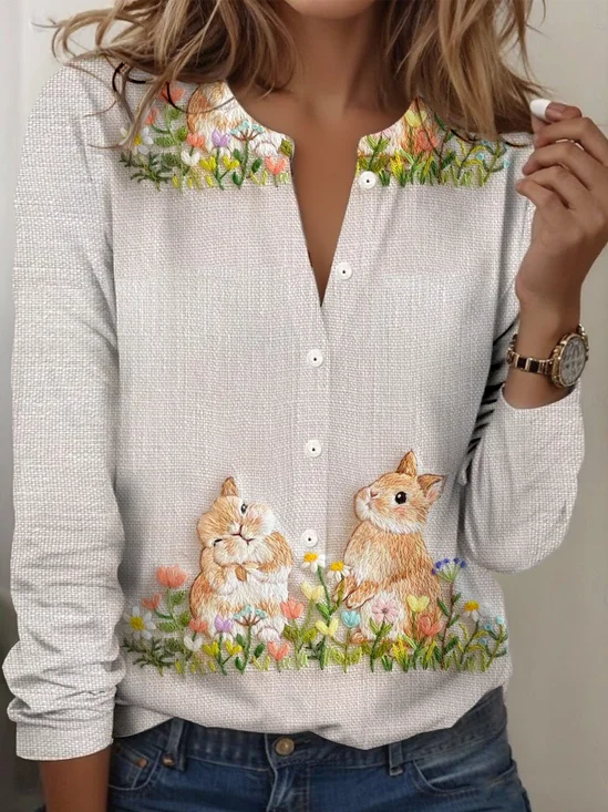 Regular Tops Floral Pattern Everyday Open Front Long Sleeve T-Shirt
