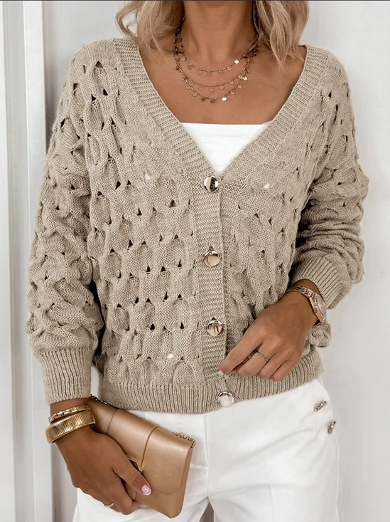 V Neck Casual Cotton Plain Sweater