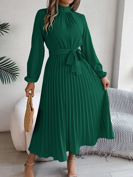 Women's Short Sleeve Summer Wine Red Plain Split Joint Stand Collar Daily Going Out Vintage Maxi A-Line Tank Dress
