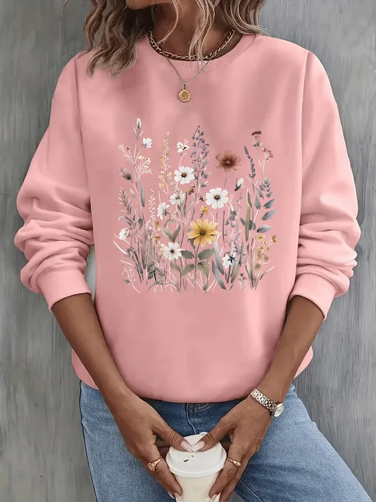 Women's Casual Floral Print Crew Neck Sweater