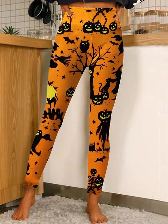 Halloween Women's Casual Slim Fit Leggings Pumpkin Pattern