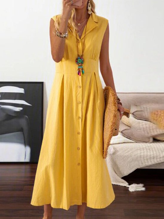 Urban Plain Shirt Collar Maxi Dress