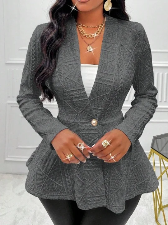 Women's Thickened New Jacquard Texture Single Pearl Button Slim Fit Long Sleeve Jacket