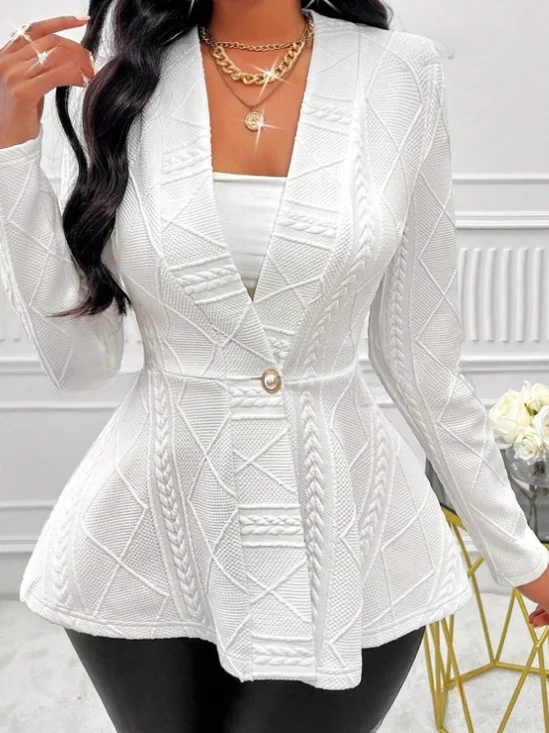 Women's Thickened New Jacquard Texture Single Pearl Button Slim Fit Long Sleeve Jacket