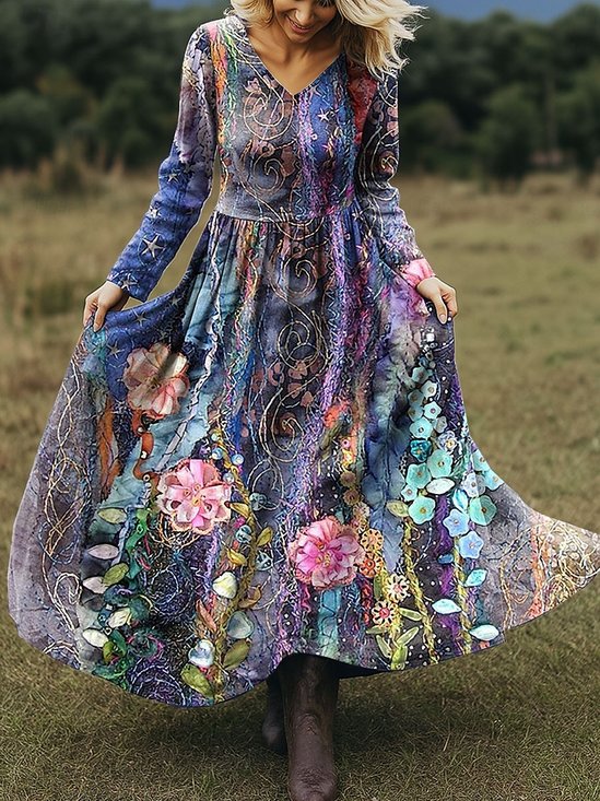 Women's Maxi Dress A-Line Skirt Holiday Casual Bohemian Beach Floral Pattern