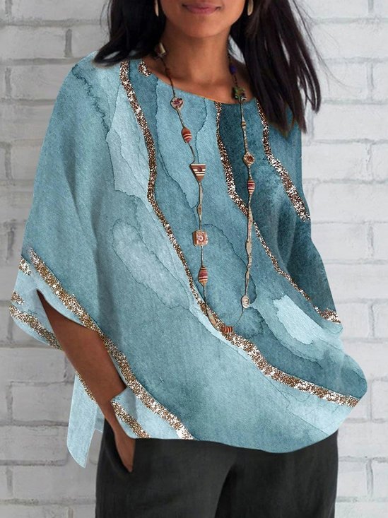 Women's Shirt Marble Daily Casual 3/4 Sleeve Round Neck Regular Top