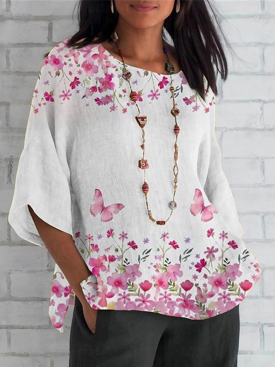 Women's Shirt Floral Gradient Daily Casual 3/4 Sleeve Round Neck Regular Top
