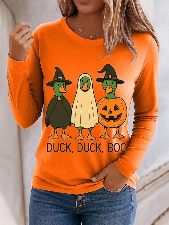 Halloween Women's T-Shirt Graphic Elegant Casual Long Sleeve Crew Neck Regular Top
