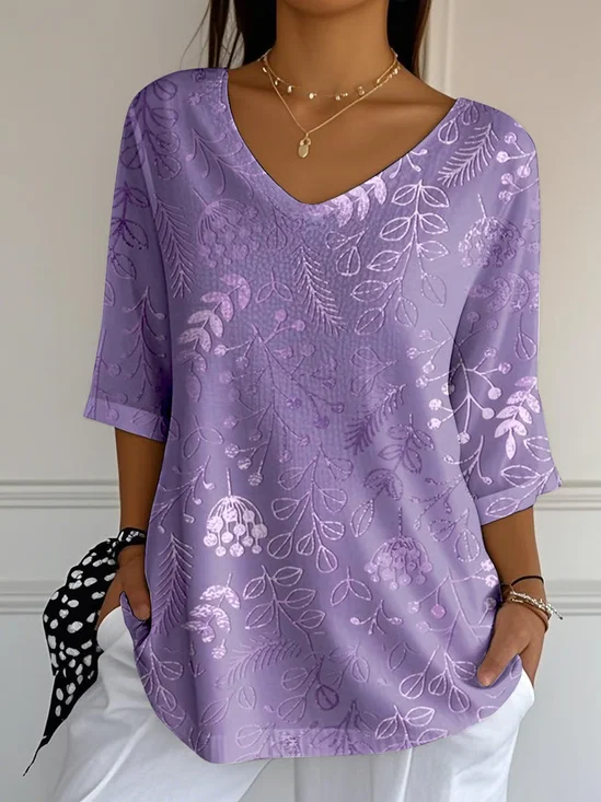 Women's Alzheimer's Disease Floral Print V-Neck T-Shirt