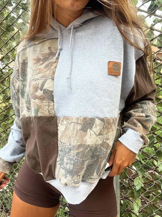 Split Joint Hoodie Casual Loose Sweatshirt