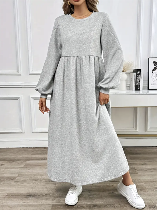 Crew Neck Casual Cotton Dress With No
