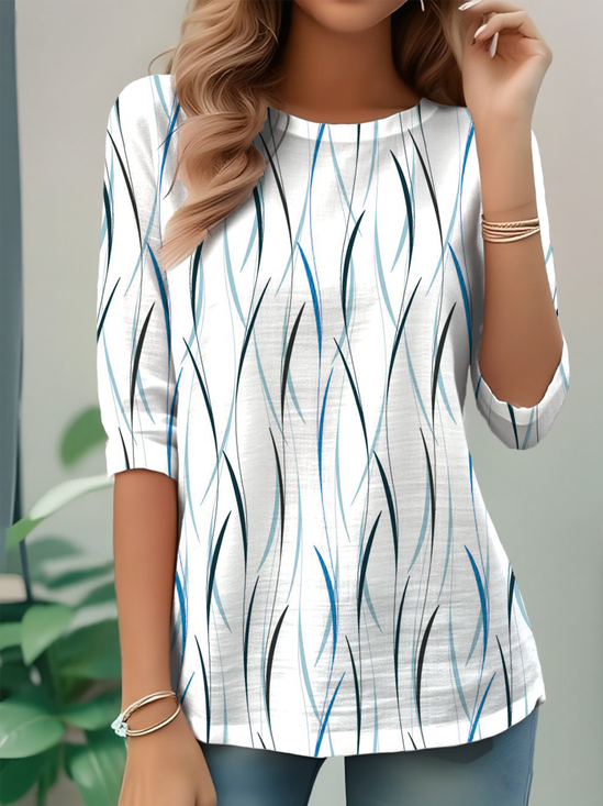Women's Everyday Graphic T-shirt Elegant Retro Round Neck Long Sleeve Top Spring and Autumn