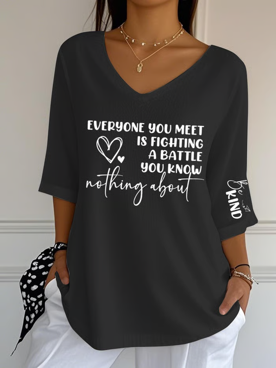 Women's V-neck Letter Print Casual Top