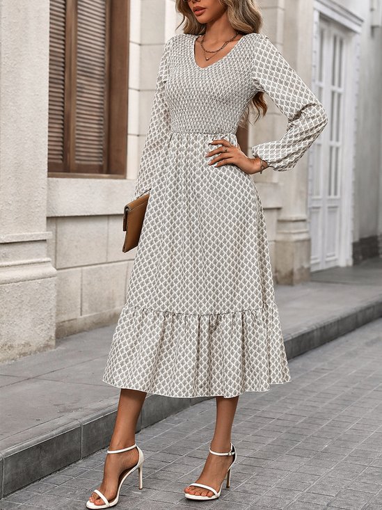 V Neck Geometric Casual Dress With No