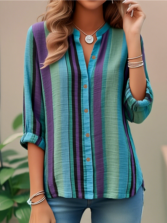 Women's Simple Striped Pattern Shirt Retro Elegant Spring And Autumn Style Daily Casual Top