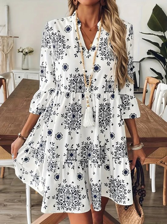 Cotton Casual Floral Regular Fit Dress With No