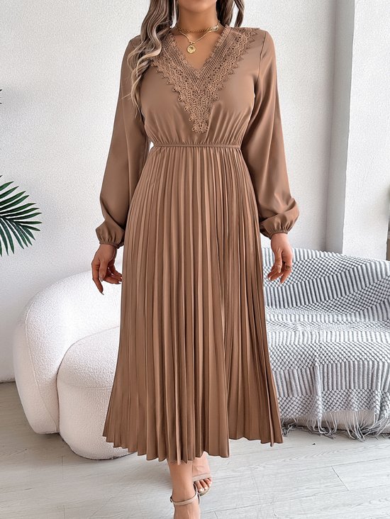 Casual V Neck Cotton Dress With No