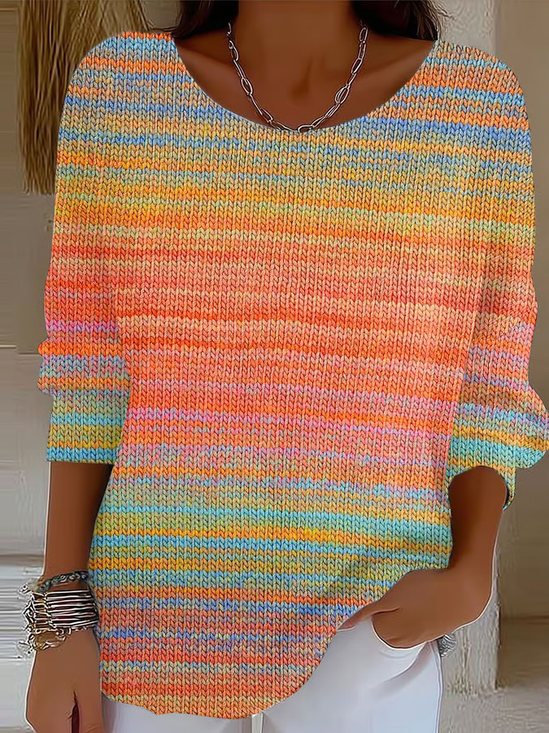 Women's Striped Pattern T-Shirt Retro Elegant Autumn Style Daily Casual Top