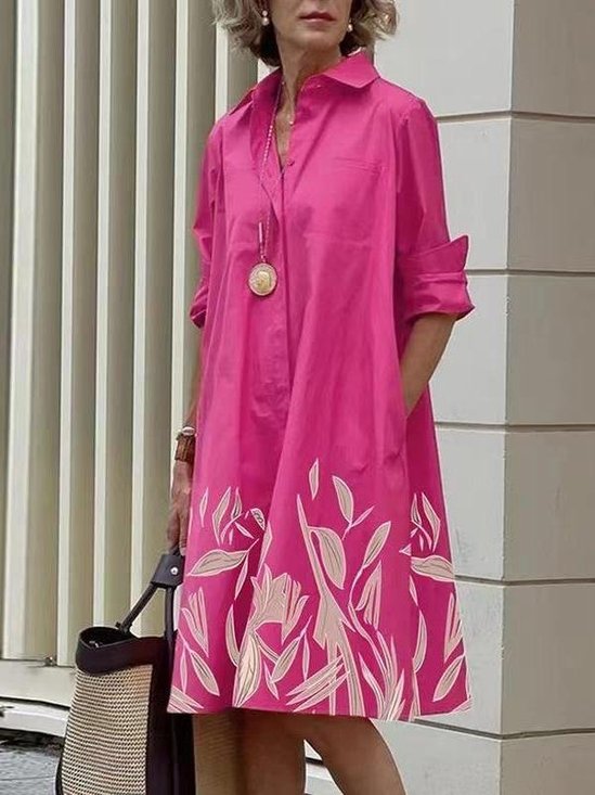 Women's Simple Pattern Shirtdress Elegant Printed Midi Dress