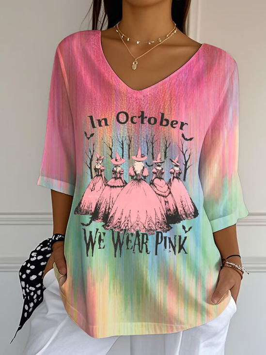 Women's Casual October We Wear Pink Halloween Witch Top