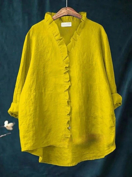 Women's Long Sleeve Shirt Spring/Fall Color1 Plain Split Joint Lotus Leaf Collar Daily Going Out Casual Top
