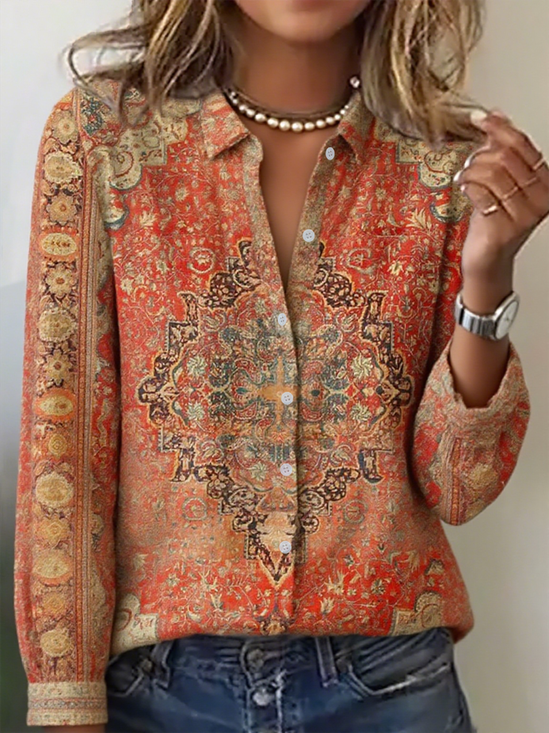 Women's Ethnic Pattern Shirt Retro Elegant Spring And Autumn Style Daily Casual Tops