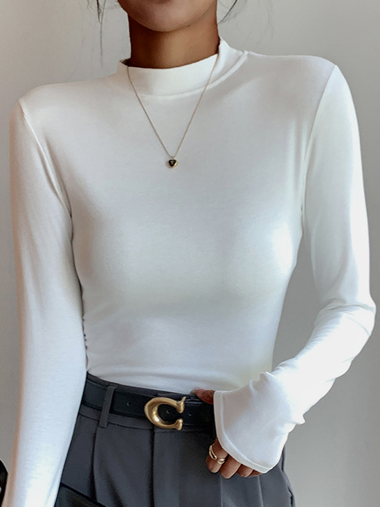 Women's Modal Bottoming Shirt Solid Color Autumn Clothes Half-High Collar Round Collar Small Stand Collar Top