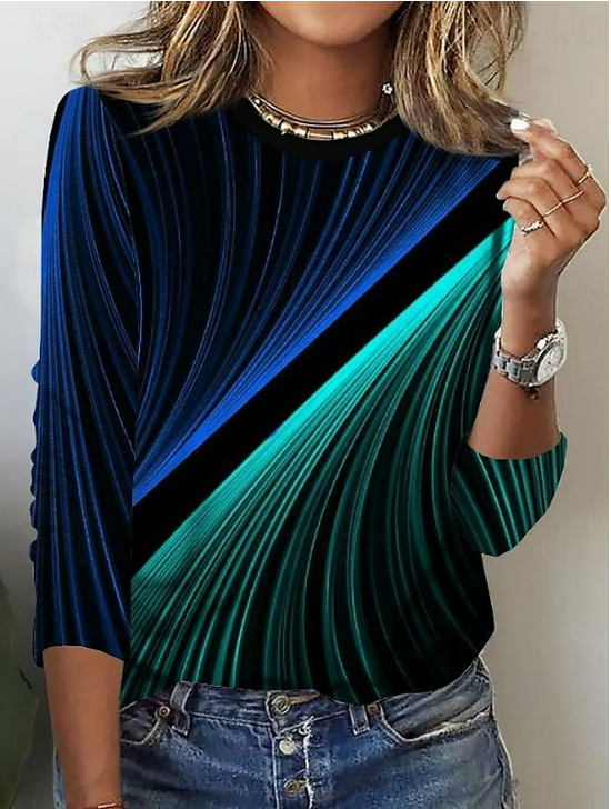 Women's Long Sleeve T-shirt Spring/Fall Black Abstract Printing Jersey Crew Neck Daily Going Out Casual Top