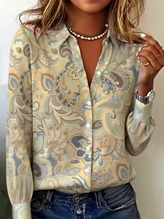 Women's Ethnic Pattern Shirt Retro Elegant Spring And Autumn Style Daily Casual Tops