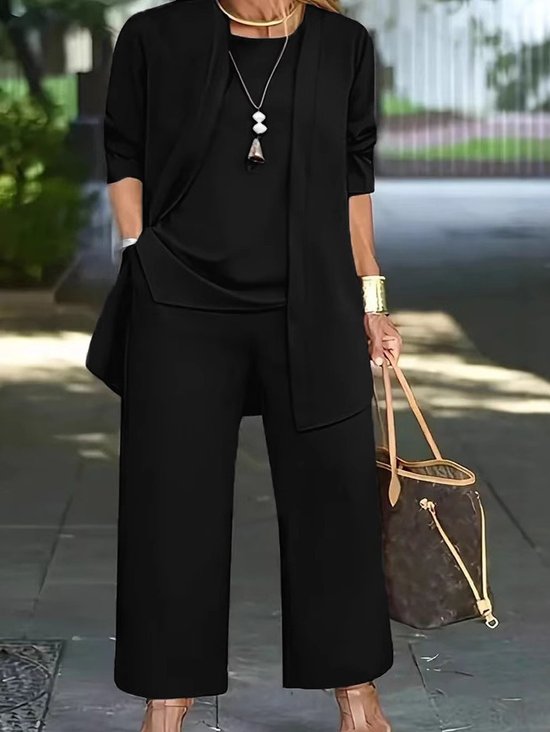 Women's Split Joint Plain Commuting Going Out Matching Outfit Black Casual Spring/Fall Multi-Piece Set Matching Set