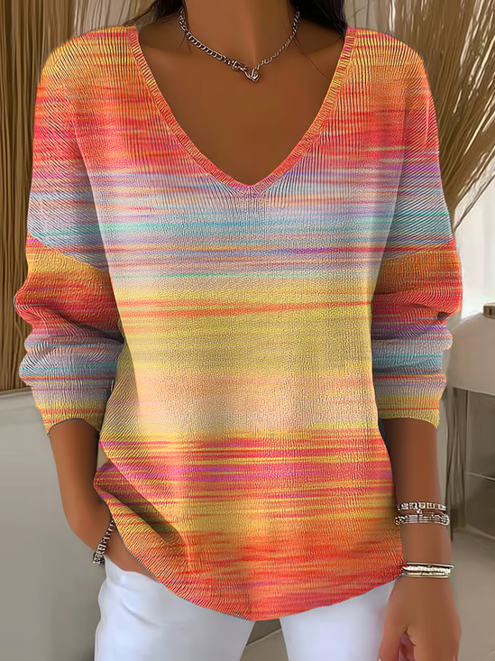 Women's Striped Pattern T-Shirt Retro Elegant Autumn Style Daily Casual Top