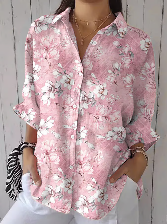 Women's Breast Awareness Floral Print Casual Shirt