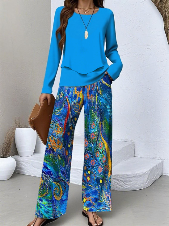 Loose Casual Psychedelic Art Square Neck Two-Piece Set