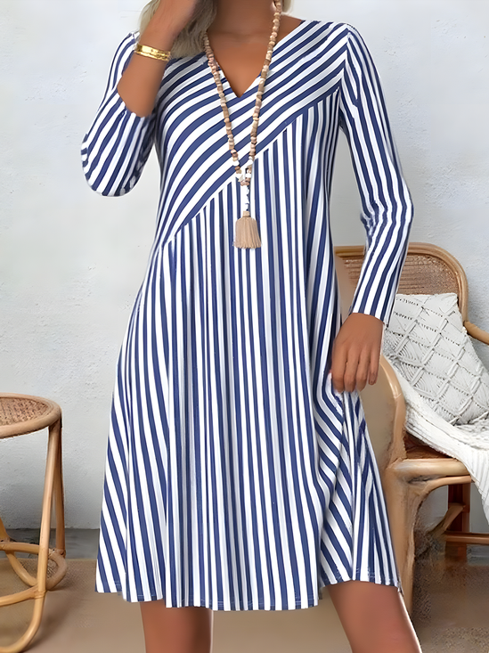 Women's Striped Pattern Dress Elegant Everyday Long Sleeve Casual Skirt
