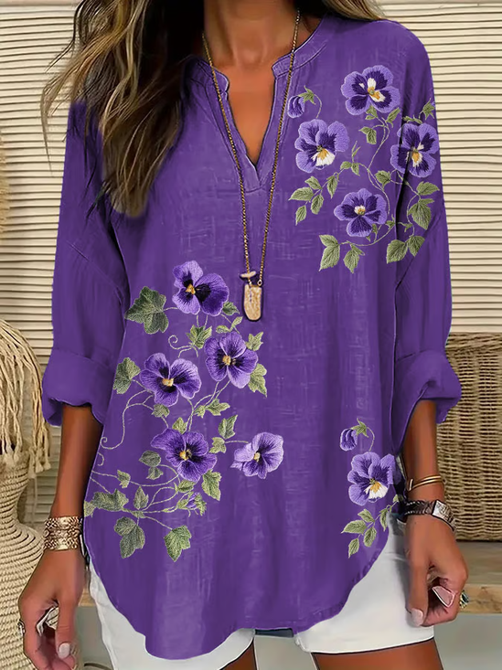 Women's Alzheimer's Floral Print Casual Long Sleeve V-Neck Shirt