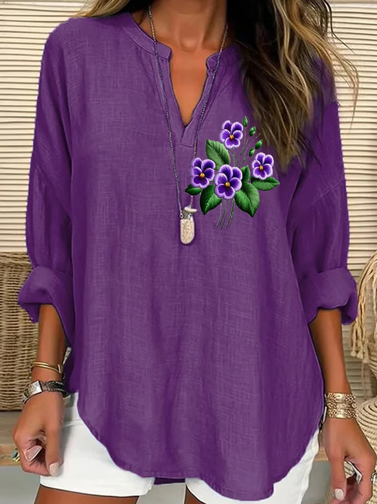 Women's Alzheimer's Floral Print Casual Long Sleeve V-Neck Shirt