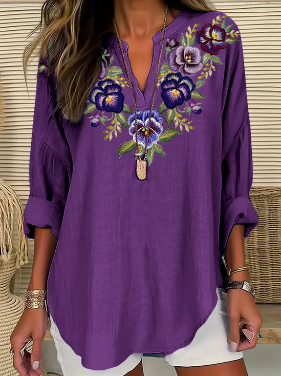 Women's Alzheimer's Floral Print Casual Long Sleeve V-Neck Shirt