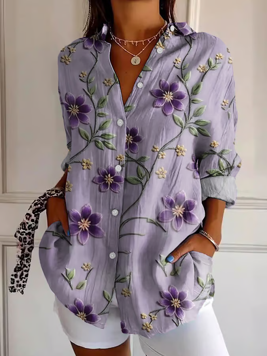 Women's Alzheimer's Floral Print Casual Long Sleeve Shirt