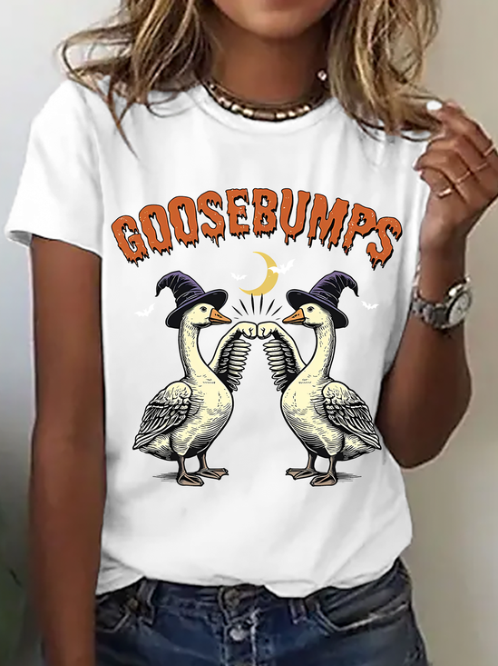 Women's Funny Goose Bumps Halloween，Retro Goose T-Shirt