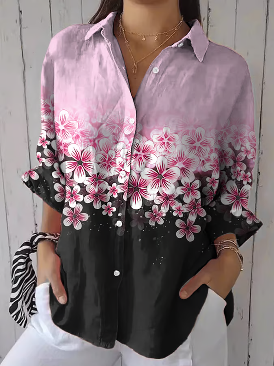 Women's Breast Awareness Floral Print Casual Shirt