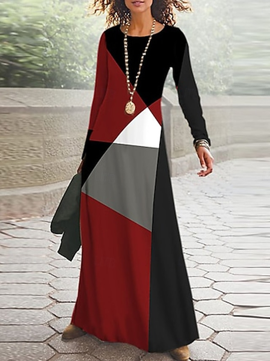 Casual Regular Fit Colorblock Dress With No