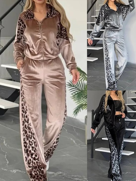 Women's Split Joint Color Block Daily Going Out Two-Piece Set Black Casual Spring/Fall Top With Pants Matching Set