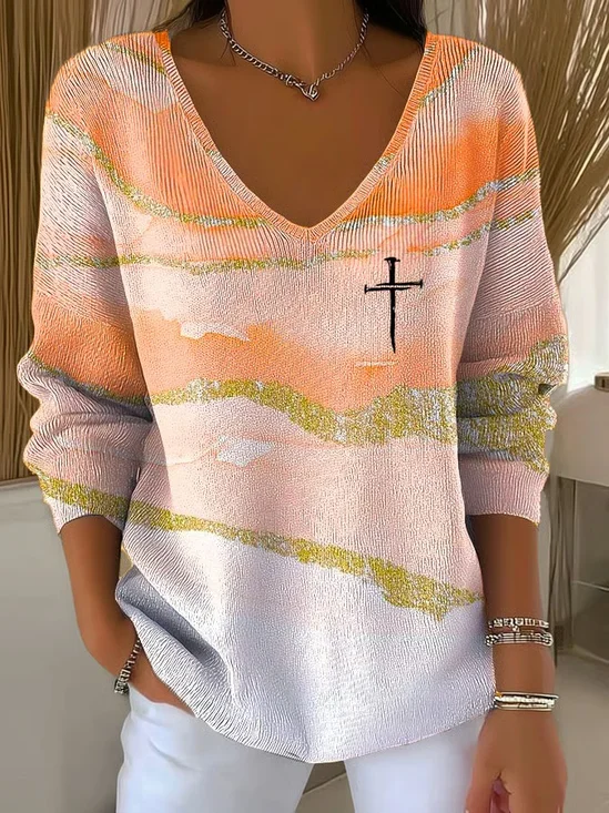 Womens Autumn Art Design Printed Pit Fabric Fabric Long Sleeve T-Shirt