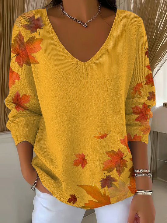 Womens Autumn Art Design Printed Pit Fabric Fabric Long Sleeve T-Shirt