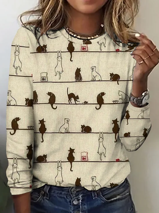 Cotton Vintage Crew Neck Striped T-Shirt