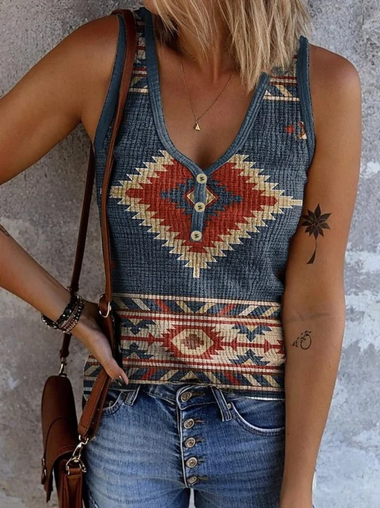 V Neck Casual Regular Fit Tank Top