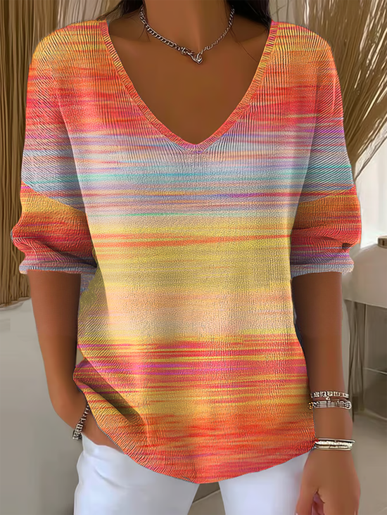 Women's Striped Pattern T-Shirt Retro Elegant Autumn Style Daily Casual Top