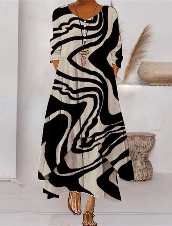 Women's Geometric Stripe Pattern Maxi Dress Stylish Modern Everyday Beach Weekend